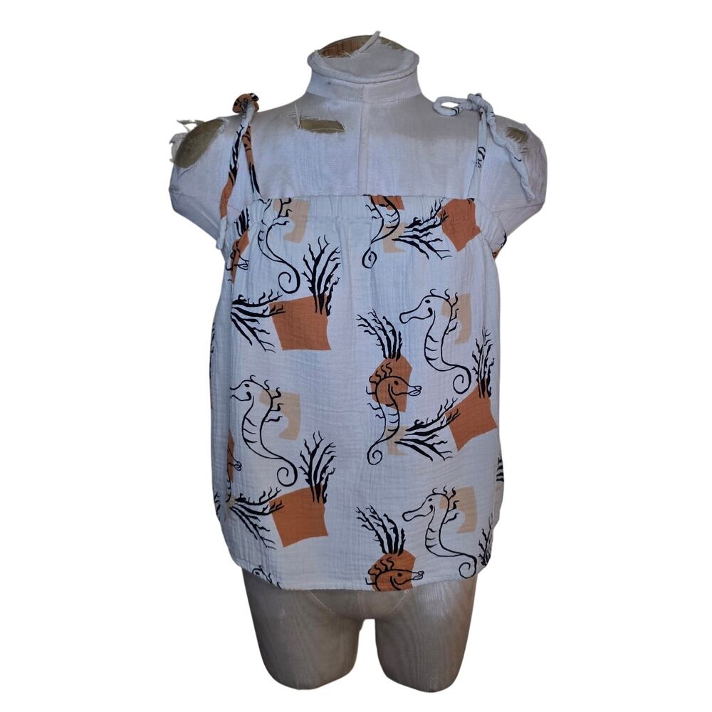 Madewell Lightest Spun Tie Strap‎ Tank Top PJ Women's Small Seahorse Sketch